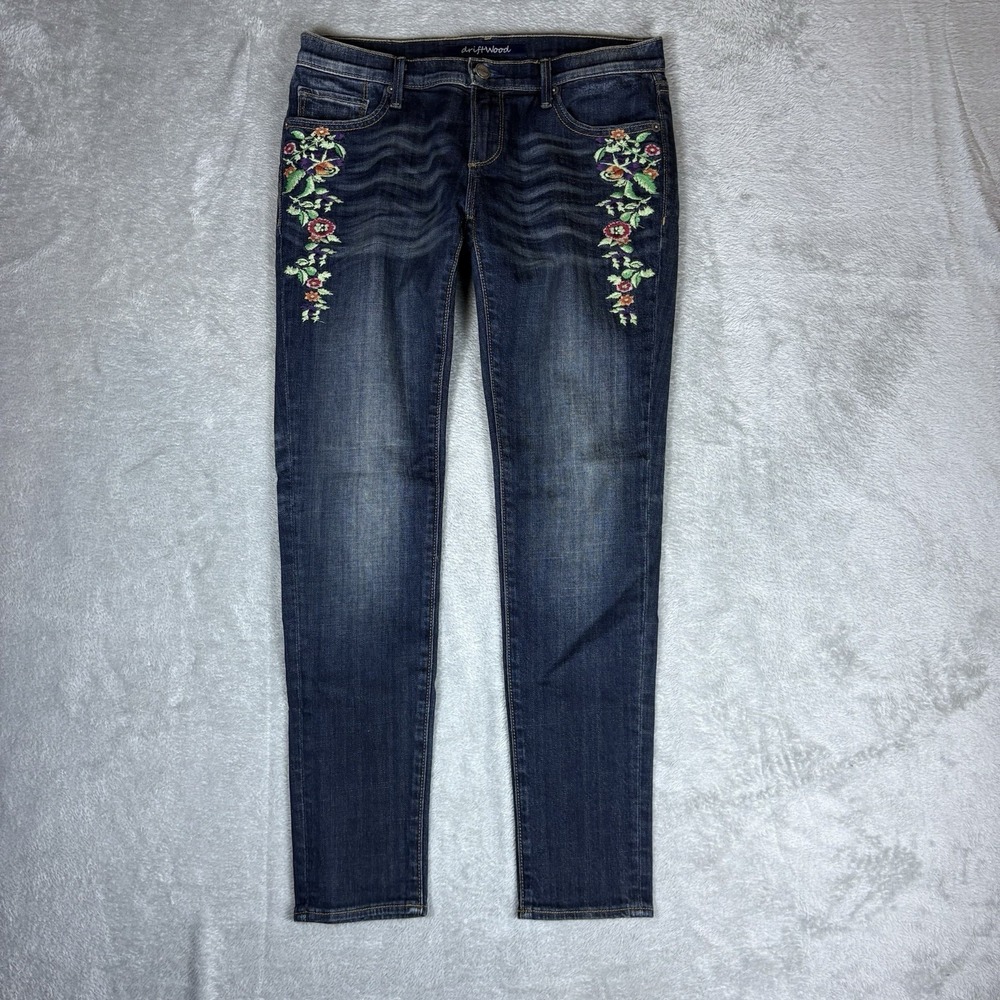 Driftwood Jackie Womens 27 Floral Embroidery Skinny Blue‎ Jeans Stretch